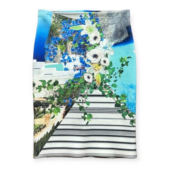 Clover Canyon Greece Graphic Print Bodycon Pencil Skirt Sz M Blue - Picture 4 of 7